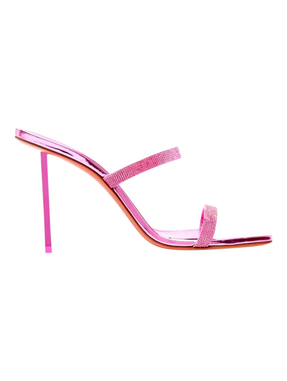 Amina Muaddi Rih Mirror Rose Pink Metal Heel Slipper Sandals